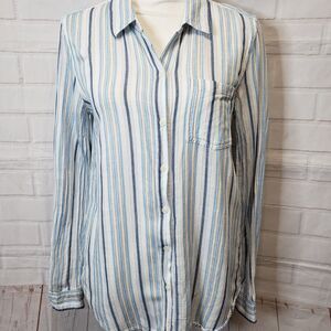 Lucky Brand Blue Striped Button-Down Long Sleeve Top size M Collared Shirt